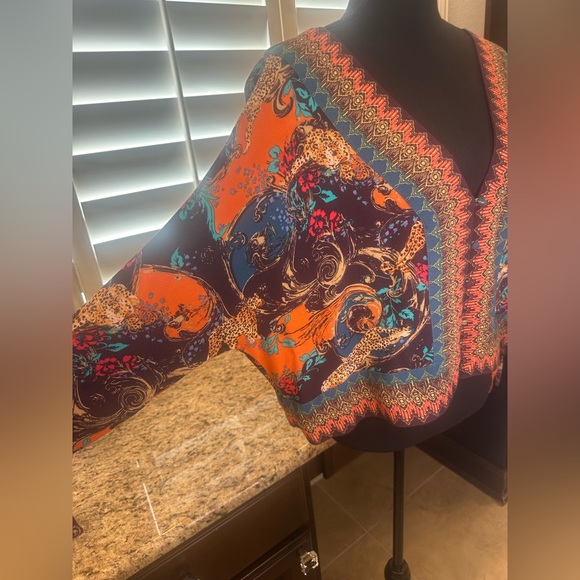 Free People | Boho Leopard Print Tie-Sleeve Blouse | Size Small - Picture 8 of 11